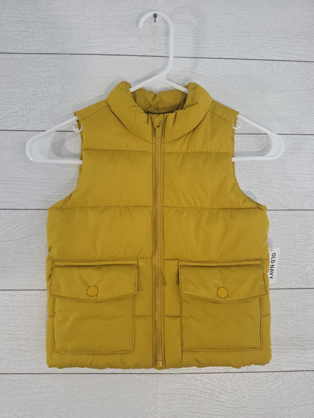 Old Navy Water Resistant Puffer Vest Toddler Mustard Yellow Zip Up 3T NWT